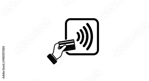 Contactless payment icon hand holding card near wireless symbol