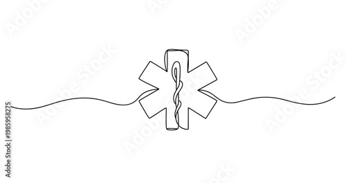 Minimalist medical symbol with caduceus line art illustration. No editable stroke