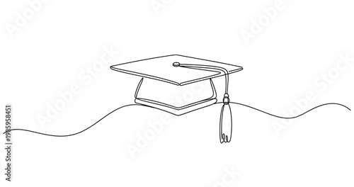 Minimalist graduation cap drawing with tassel on white background. no editable stroke