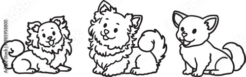 Set small dogs Chihuahua Minimalist Dog Line Art Spitz Clipart Cute Puppy Outline Illustration Pet Shop, Veterinary Clinic, hand-drawn line art simple cartoon character animal care doodle