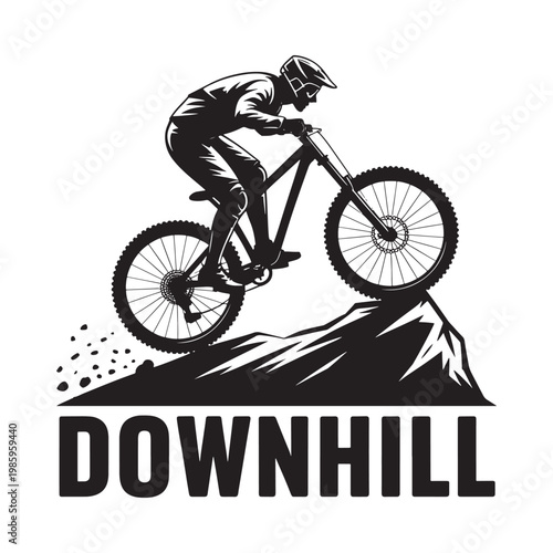 A dynamic illustration of a mountain biker ascending a steep rocky incline