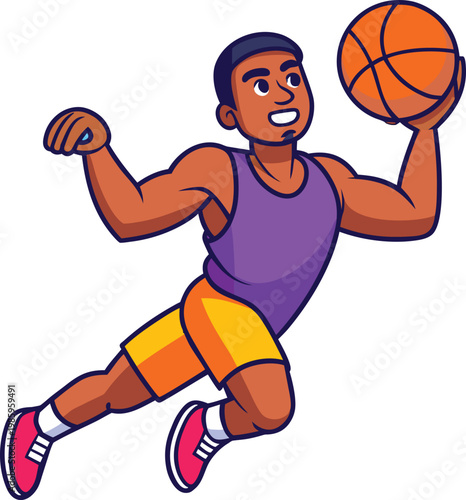 Cartoon Man Dunking Basketball player male