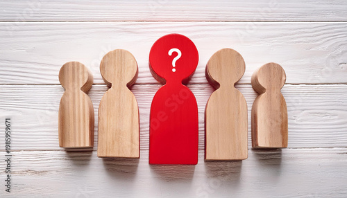 Red Human Figure with Question Mark Among Group – Identity and Individuality Concept