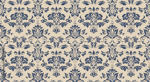 Seamless ornamental pattern with refined damask floral design
