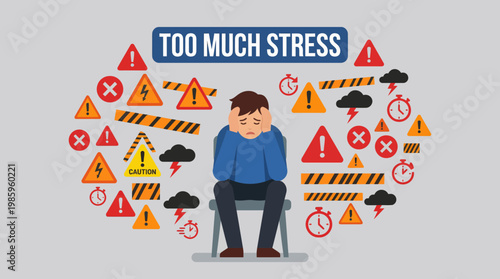 Man feeling stressed and overwhelmed sitting.