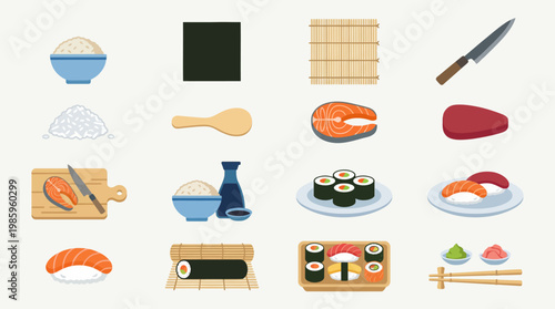 Variety of sushi and maki rolls.
