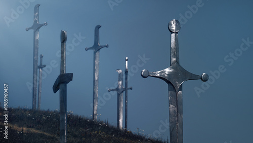 Didgori, touristic place, battle memorial monument with giant steel metal swords, Georgia