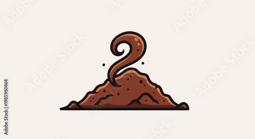 A stylized brown mound of dirt with a coiled shape
