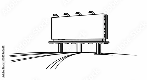 Billboard on stilts with illuminated sign and curved roads below