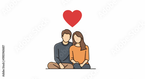 Couple sitting together with a red heart above them