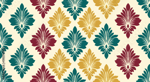 Tableau sur toile Classic floral wallpaper with sophisticated white damask elements and deep navy