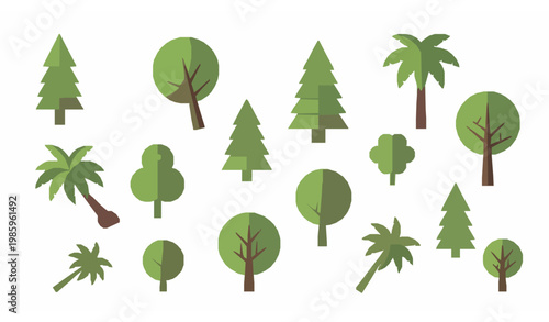 Flat tree icon vector set with modern nature illustrations in eco friendly healthy lifestyle design style
