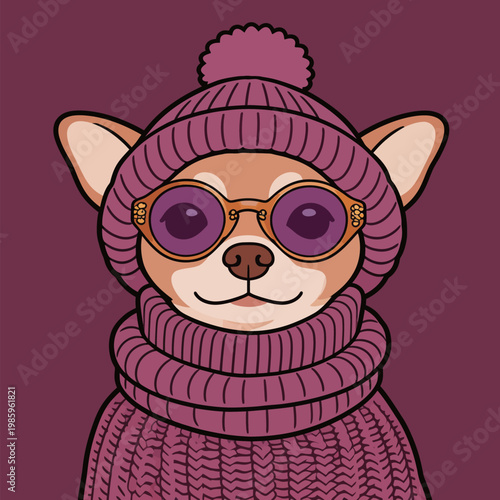 Cute Chihuahua Wearing Winter Fashion Outfit