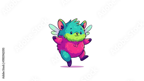 Cute colorful winged monster mascot illustration isolated on white