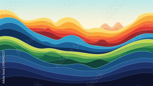 Abstract landscape with colorful wavy lines