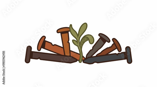 Resilient Life Green Sprout Amidst Old Nails