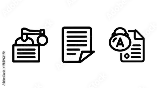 Icons representing security documents assessment or grading with security document assessment protection information analysis evaluation certification verification confirmation compliance