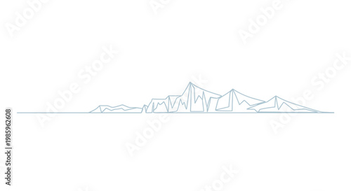 Bild auf Leinwand Minimalist mountain range outline, thin blue line art, abstract landscape, white