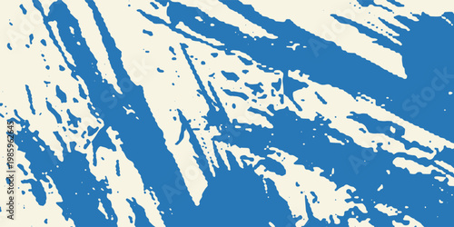 Grunge grainy blue brush stroke with spray texture. Hand drawn distress damaged vintage banner with zigzag bold line. Rough thick brush stroke texture. Spray paint effect vector background.