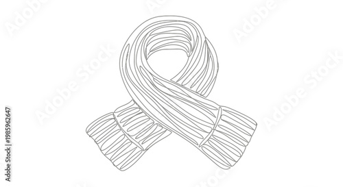 Cozy knitted scarf, hand-drawn line art illustration, winter accessory, simple elegant design