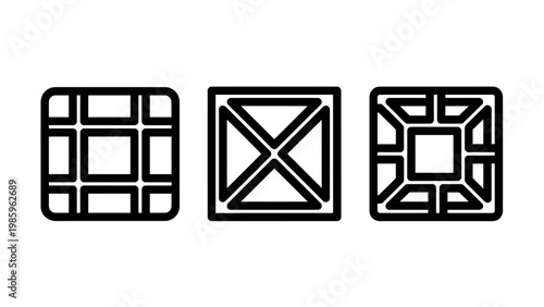 Geometric grid patterns icons with geometric abstract minimalist structure background decoration illustration template composition artistic creative mathematical blueprint architecture