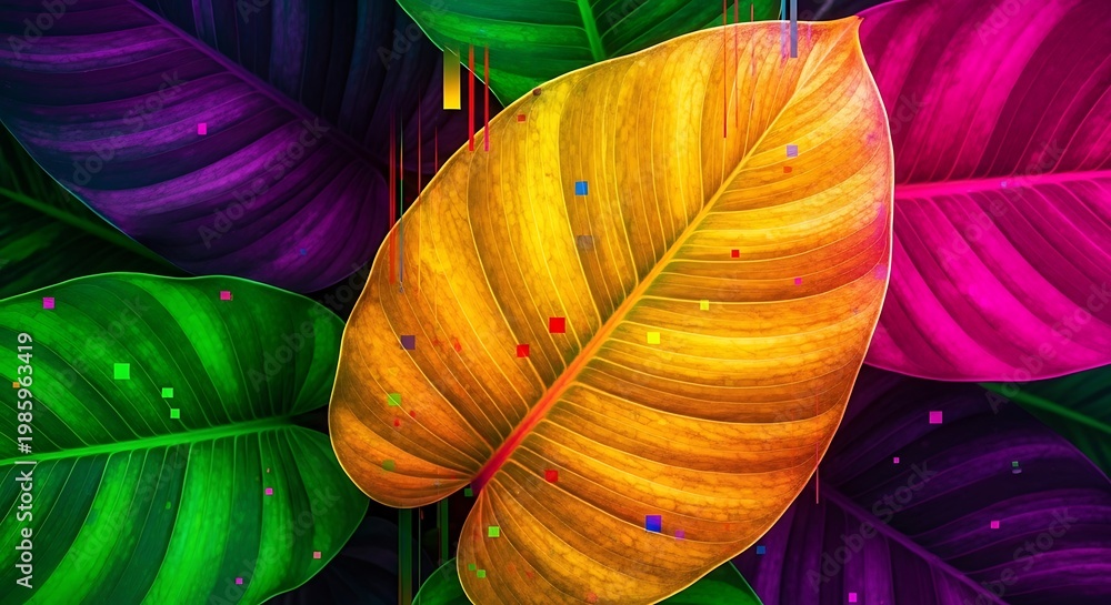 Obraz premium Vibrant Abstract Foliage in a Kaleidoscope of Colors An Artistic Interpretation of Nature's Diverse Beauty and Colorful Botanical Art