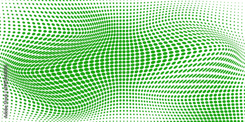 Green color halftone grain texture. Faded dotted gradient pattern background. Grunge pixel cartoon overlay backdrop. Anime or manga wavy noise cover. Raster comic pop art gradation wallpaper. Vector