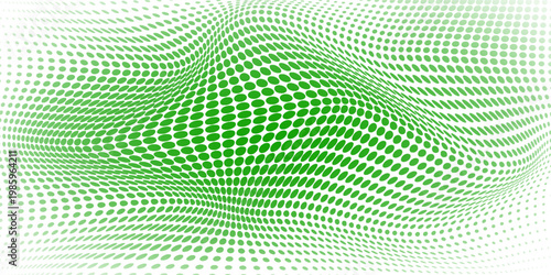 Green color halftone grain texture. Faded dotted gradient pattern background. Grunge pixel cartoon overlay backdrop. Anime or manga wavy noise cover. Raster comic pop art gradation wallpaper. Vector