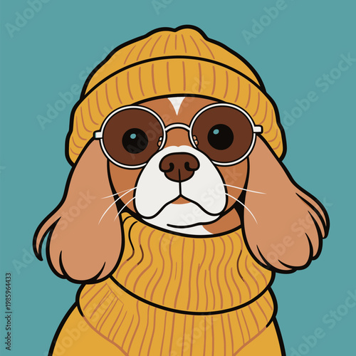 Cavalier King Charles Spaniel in Yellow Fashion Outfit