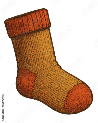 Vintage single sock isolated on a transparent background, ideal for fashion mockups and creative design.