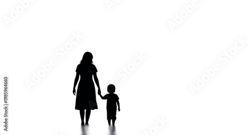Mother, child, family, silhouette, black, vector icon, parent, kid, walking, holding hands
