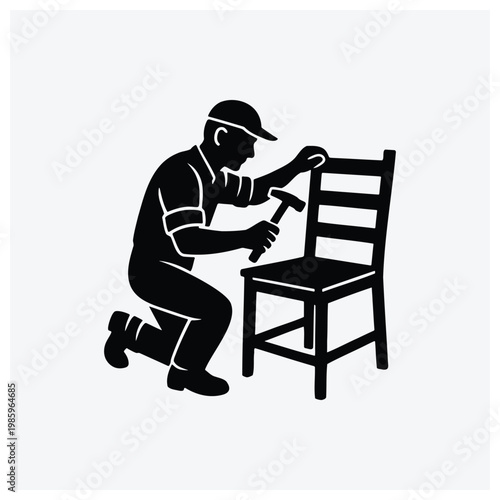 Man repairing chair or furniture silhouette