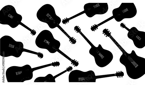 Dynamic acoustic guitar vector set with modern musical instrument illustrations in bold flat style