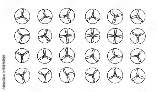 3 blade drone propeller icons vector set in minimal clean outline style for UAV and tech UI design