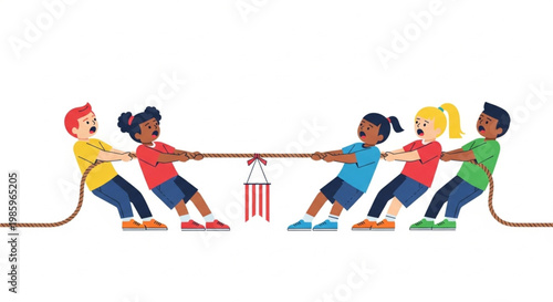 Diverse Children Playing Tug of War Illustration