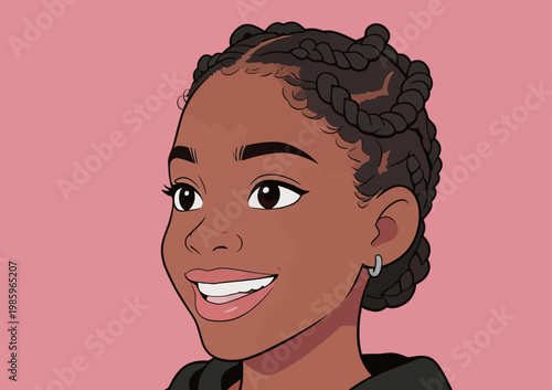 Illustration of Smiling African American Girl with Braids