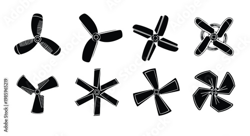 Variety of propeller blades a collection of different fan and turbine designs