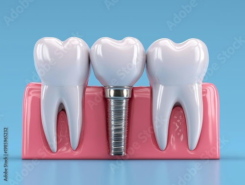 Dental implants concept showing healthy teeth alongside a dental implant for restoration.