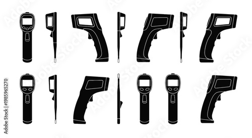 Collection of infrared thermometer illustrations in various positions and views