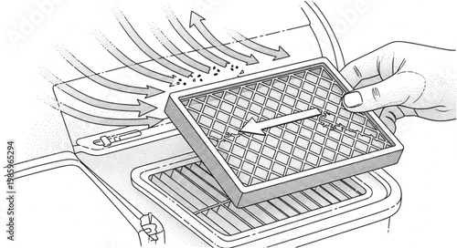 Removable waffle maker cooking plate being placed by hand.