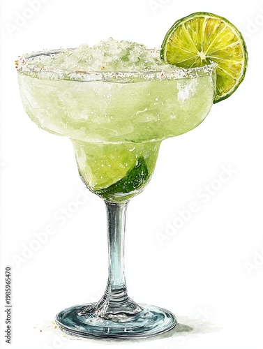 Refreshing margarita served in a chilled glass with lime and ice, perfect for summer gatherings and celebrations.
