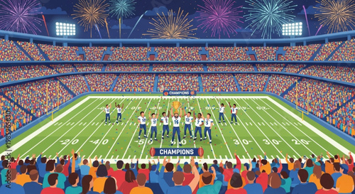 American Football Championship Victory Celebration with Fireworks