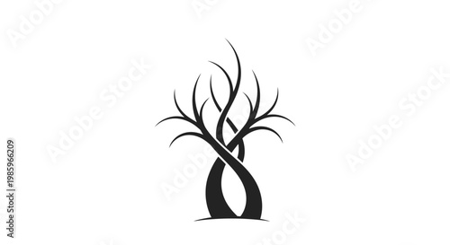Abstract tree illustration in black and white minimalist design on white background