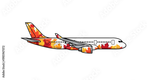 Airplane illustration with autumn leaf pattern for commercial use