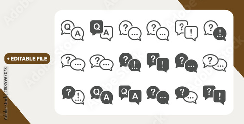Question and answer icon set. Chat, speak bubble, Q and A, ask, support, dialog, help center symbol on white background - stock vector. 