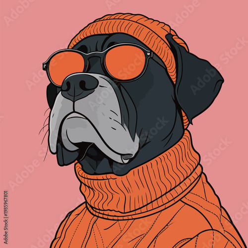 Cool Boxer Dog in Orange Fashion Outfit