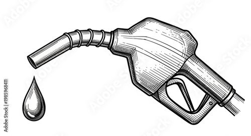 Handheld Fuel Nozzle Dispensing Single Droplet Illustration.