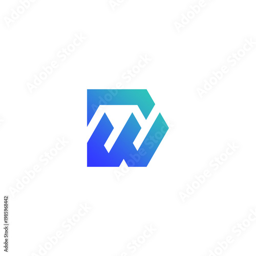 Modern abstract letter DW or WD monogram logo. Interlocking blue ribbon design with a 3D effect. Ideal for tech, corporate, finance, and business branding.