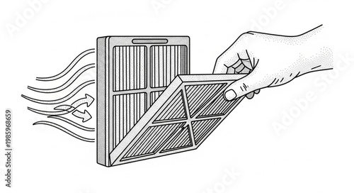 Hand Replacing HVAC Air Filter in Home Furnace.