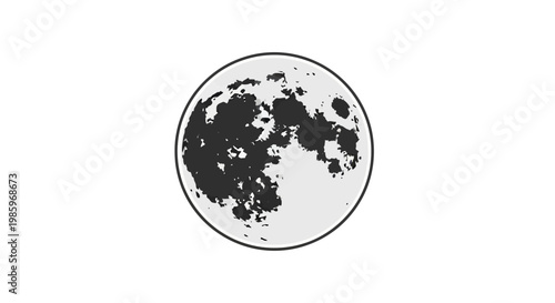Black and white illustration of the moon isolated on a white background